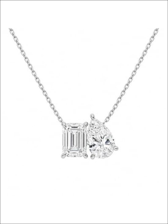 Jewelry - Toi et Moi Two Stone Pendant Necklace Cubic Zirconia Stainless Steel Adjustable